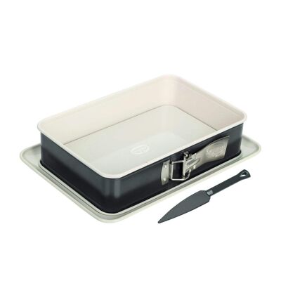 Teglia rettangolare a cerniera in acciaio smaltato 32 x 22,5 cm con spatola Dr. Esclusiva Oetker
