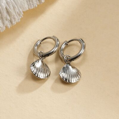 Boucles d'Oreilles Créoles Argentées Coquillage Marin