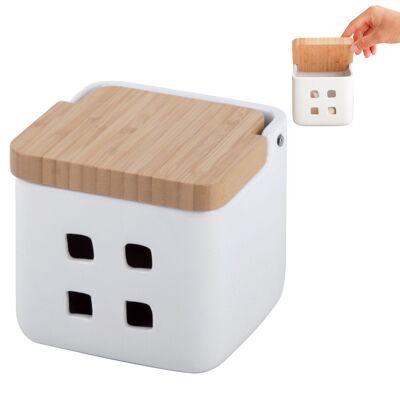 Pot à ail avec couvercle en bambou et trous d'aération pour un stockage optimal.