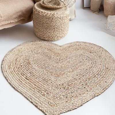 Prem Small Love Heart Rug in Natural Jute 60 cm x 90 cm