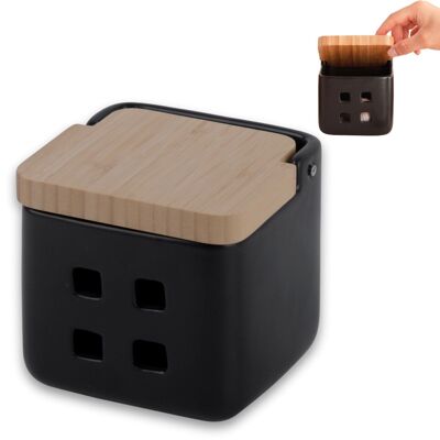Bote de ajos cocina con tapa de madera de bambú con agujeros de ventilación para su conservación óptima