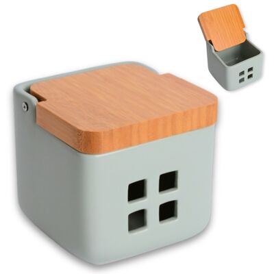 Pot à ail avec couvercle en bambou et trous d'aération pour un stockage optimal.