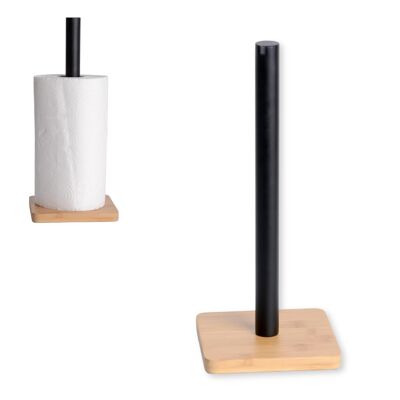 Portarotolo da cucina - Portarotolo di carta con base in bambù e metallo nero opaco
