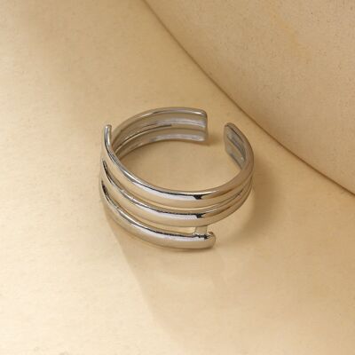 Bague Argentée Ajustable Triple Lignes Épurées