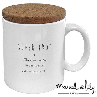 "Super Prof" mug with its cork lid