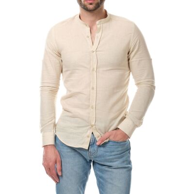 Chemise uni en coton et lin ADAM-NATUREL-Pack de 6 pièces (S-XXL taille assorties)