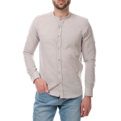 Chemise uni en coton et lin ADAM-MARRON-Pack de 6 pièces (M-3XL taille assorties)