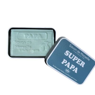 Sapone di Marsiglia "Papa", 125 g con la sua scatola di metallo