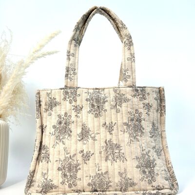 GRAND SAC CABAS EN COTON MOTIF DE FLEURS DE TOILE