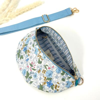 MEDIUM QUILTED COTTON BAG WITH COLORFUL BLUE FLORAL PATTERN