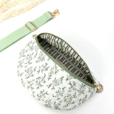 MOYENNE BANANE EN COTON MATELASSÉ MOTIF FLEURI VERT PASTEL