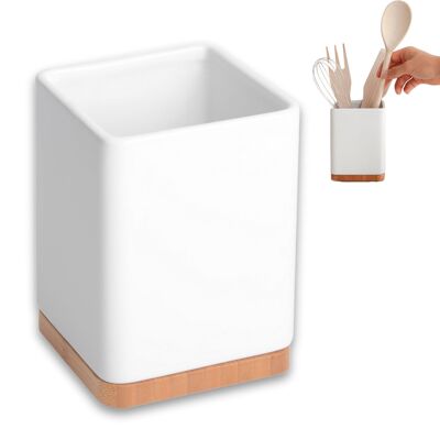 Porte-ustensiles de cuisine - Support à ustensiles de cuisine en céramique et bambou