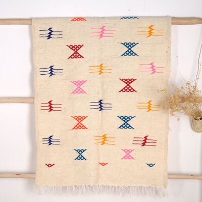 Tapis fin berbère Kilim 154 x 98 cm - Symboles berbères multicolores