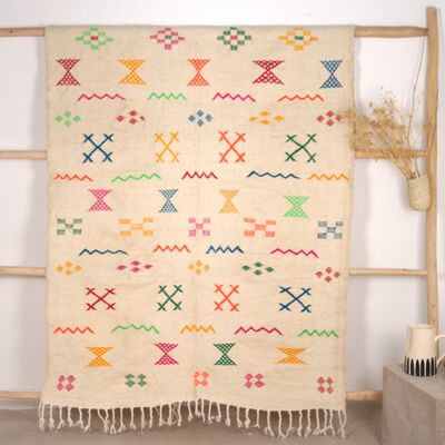 Tapis fin berbère Kilim 250 x 140 cm - Symboles berbères multicolores