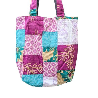 Borse tote colorate in patchwork di sari, borsa da weekend Fair Trade Purple Market