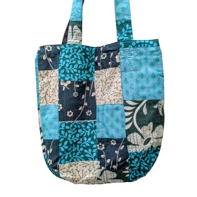Sacs fourre-tout colorés en patchwork de sari, sac week-end bleu issu du commerce équitable
