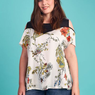 Camicetta con effetto sovrapposto floreale (A988/BIANCO)