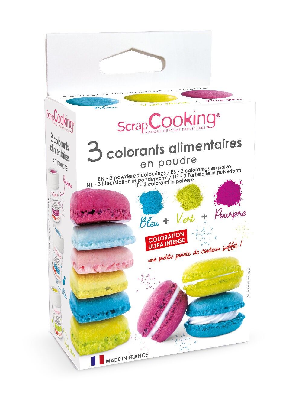 3 colori artificiali blu, verde, viola 3X5g