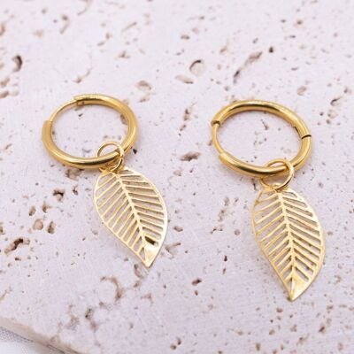 Boucles d'oreilles créoles feuilles plantes - boucles d'oreilles légères feuilles bohème