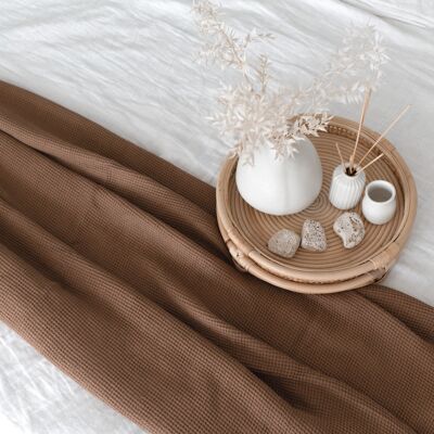 Linen Waffle blanket/throw BB001 in RAW UMBER COLOUR