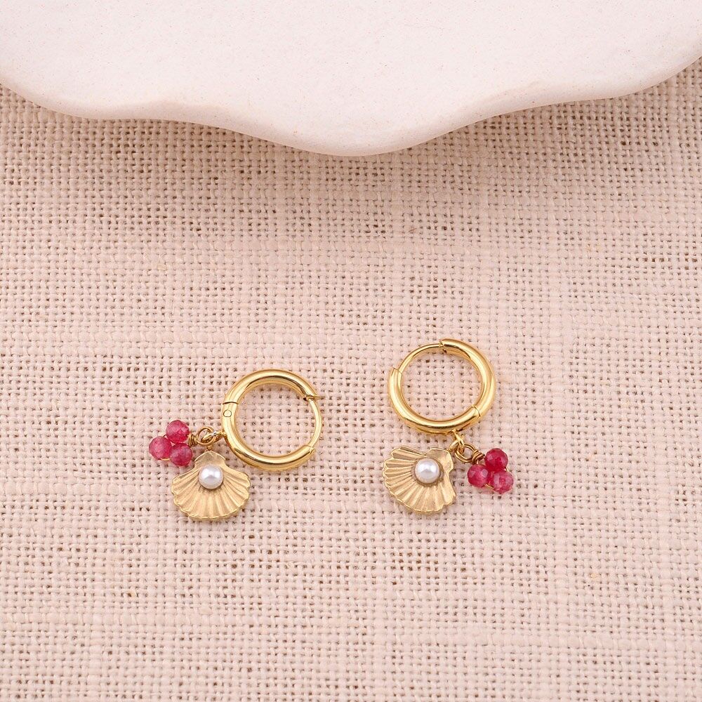 Creolen - Natursteine, Muschel und Harzkugel