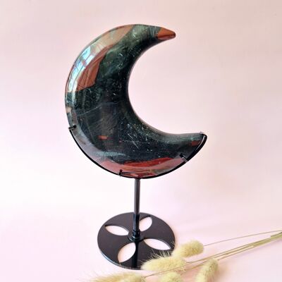 Pietra di Sangue Africana XXL Luna – 800 g su supporto in metallo nero Pietra preziosa Interiore Spirituale