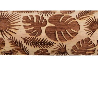 Rodillo de madera "Hojas tropicales" -39 cm