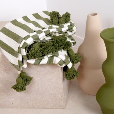 Plaid bianco con strisce verdi