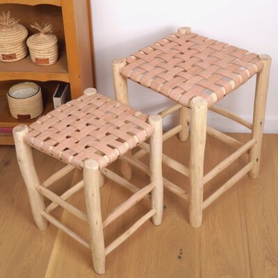Taburete de bar de madera y cuero - 50cm