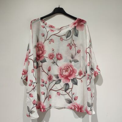 PESS PRINT PE25 rosiers - col bateau manches longues