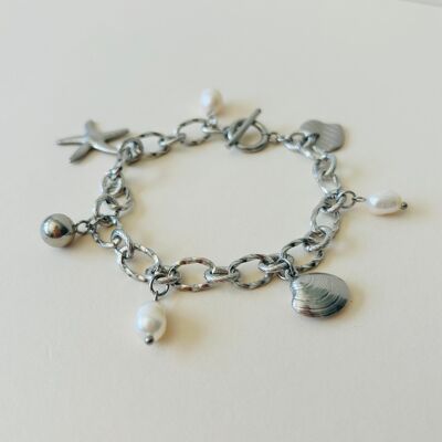 Pulsera de concha de playa y perla | Plata