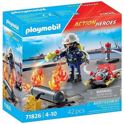 Figura de bombero con bomba de agua Playmobil 71826 - Juguetes para bebés y niños - A partir de 4 años