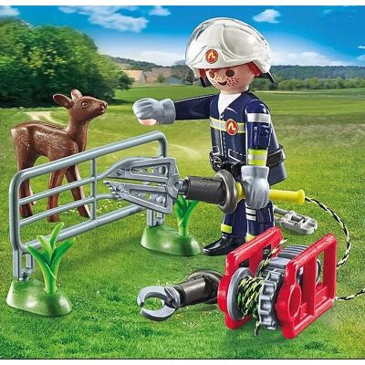 Figura de bombero Playmobil 71467 con animales en movimiento - Juguetes para bebés y niños - A partir de 4 años
