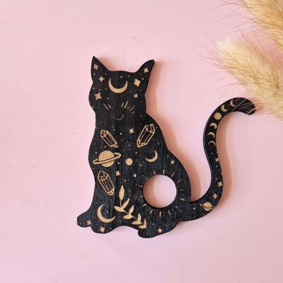 Portabolas de madera con piedras preciosas – Gato Místico
