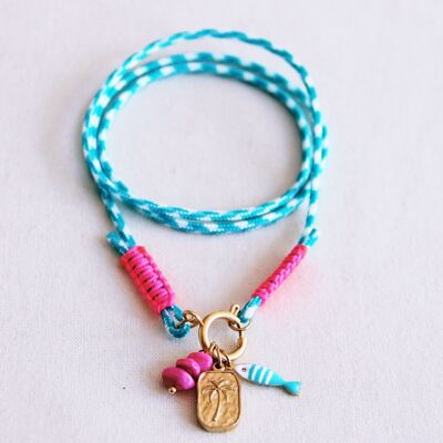 Surf necklace with charms - turquoise/pink