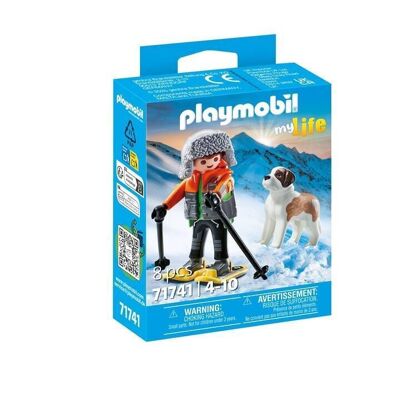 Playmobil 71741 Colección de mascotas Montañés con Santa.Figura del perro Bernardo - Juguetes para bebés y niños - Edad 4+