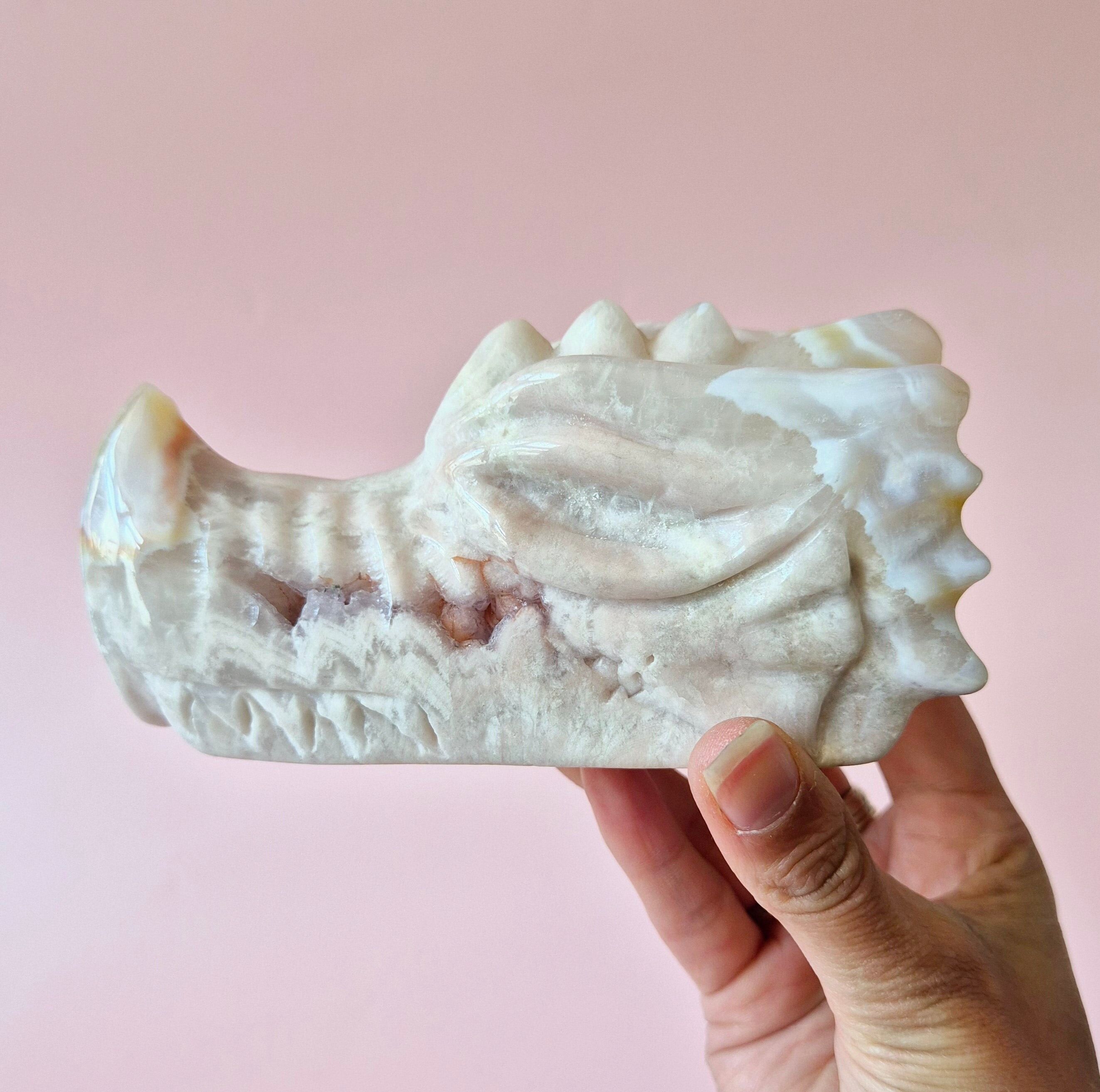 Crâne de dragon en améthyste rose Druzy XL Gemstone – 723 g | 14x7x6cm (crâne de dragon)