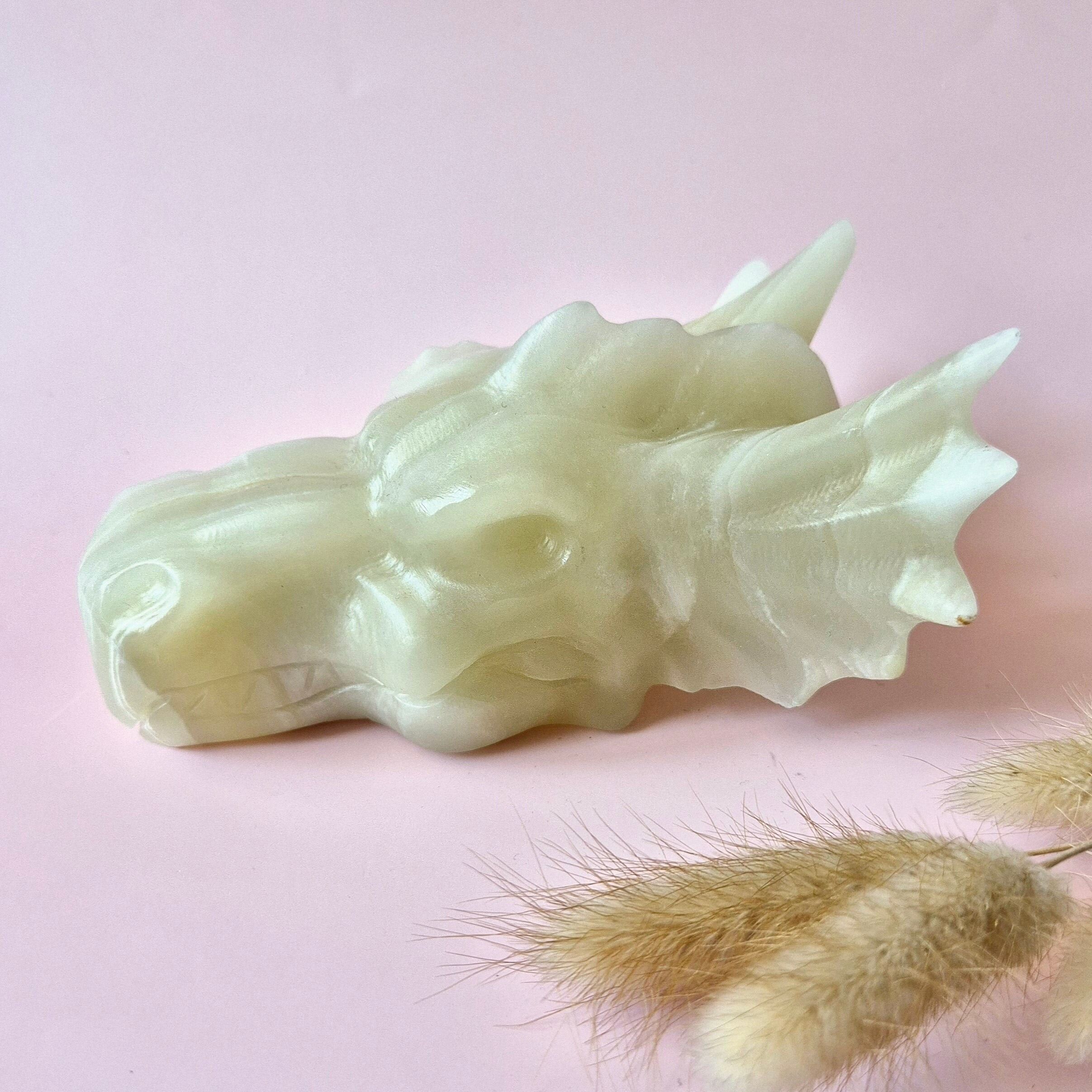 Teschio di drago di giada verde afgano XL – 750 g | 13x6,5x10cm (Teschio di drago)