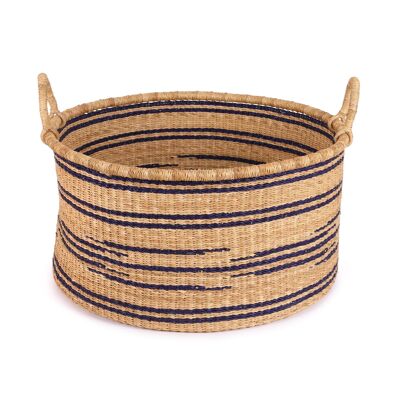 KOBI: grande cesto portaoggetti da pavimento blu navy e naturale