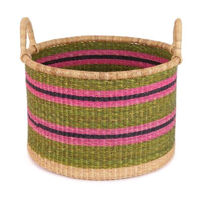 JANTILA: Cesta de almacenamiento de suelo mediana de color verde, rosa y negro