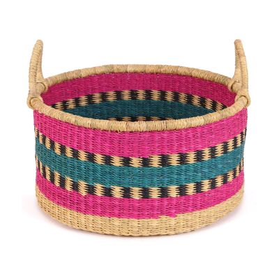 KUNTU: Small Pink, Blue & Black Floor Storage Basket