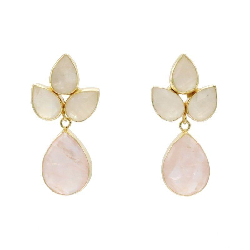 Weidenmondstein- und Rosenohrringe