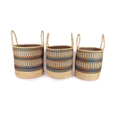 HANI : Panier à bûches ou à linge orange, bleu et noir