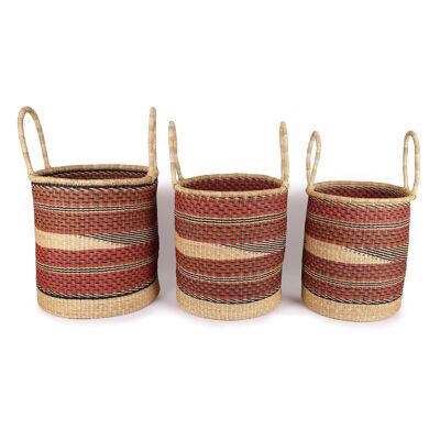 JANG : Panier à linge ou à bûches rouge, kaki et bleu marine