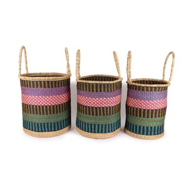 KISSI : Panier à bûches ou à linge bleu, rose et kaki