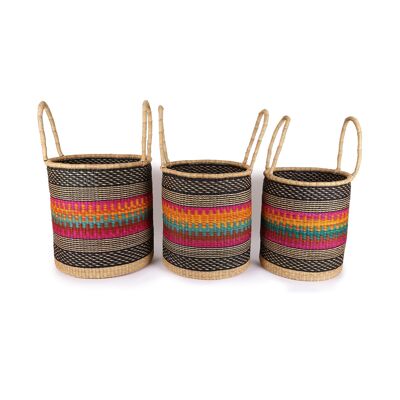 JEFFISI : Panier à bûches ou à linge bleu marine, rose et orange