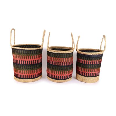 KOKOBEN : Panier à bûches ou à linge corail, kaki et noir