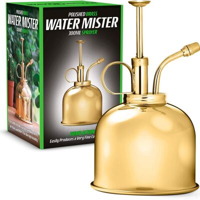 Atomizador de agua de metal vintage de latón macizo pulido, pulverizador para plantas, botella para jardín interior de 300 ml