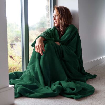 Manta de lujo Racing Green Snug Rug con mangas, de lujo, acogedora, de tejido polar coral súper suave, con bolsillo extragrande para adultos