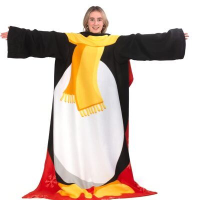 Manta polar de pingüino Snug-Rug con mangas, novedosa manta navideña con mangas para usar